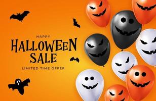Happy Halloween sale holiday card with funny balloons.