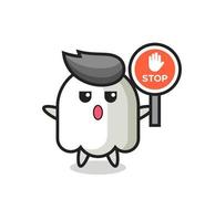 ghost character illustration holding a stop sign vector