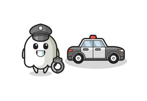 mascota de dibujos animados de fantasma como policía vector