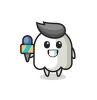 mascota de personaje de fantasma como reportero de noticias. vector