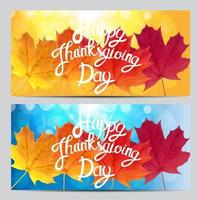 Happy Thanksgiving Day Background with Shiny Autumn Natural Leaves. vector