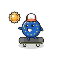 europe flag badge character illustration ride a skateboard vector