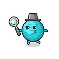 exercise ball cartoon character searching with a magnifying glass vector