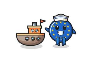 Character mascot of europe flag badge as a sailor man vector