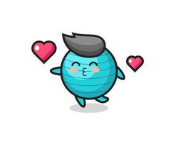 exercise ball character cartoon with kissing gesture vector