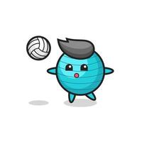 personaje de dibujos animados de pelota de ejercicio está jugando voleibol vector