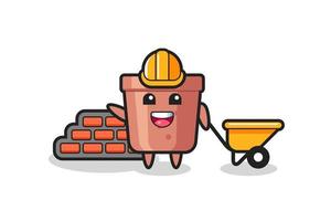 Cartoon character of flowerpot as a builder vector