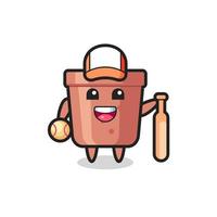 Cartoon character of flowerpot as a baseball player vector