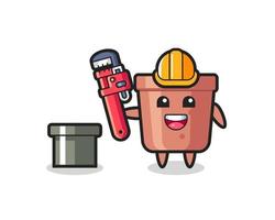 Character Illustration of flowerpot as a plumber vector