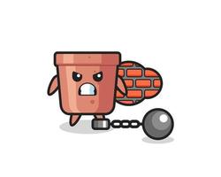 Character mascot of flowerpot as a prisoner vector