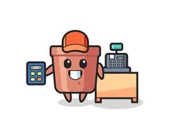 Illustration of flowerpot character as a cashier vector