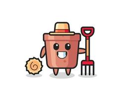 Mascot character of flowerpot as a farmer vector