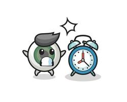 Cartoon Illustration of eyeball is surprised with a giant alarm clock vector