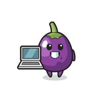 Mascot Illustration of eggplant with a laptop vector