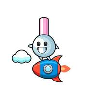 cotton bud mascot character riding a rocket vector