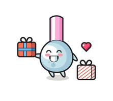 cotton bud mascot cartoon giving the gift vector