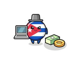 ilustración de la mascota de la insignia de la bandera de cuba como hacker vector