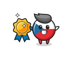 czech flag badge mascot illustration holding a golden badge vector