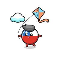 chile flag badge mascot illustration is playing kite vector
