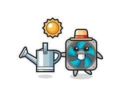 Cartoon character of computer fan holding watering can vector