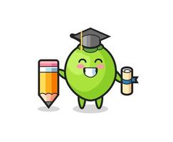 coconut illustration cartoon is graduation with a giant pencil vector