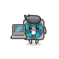 Mascot Illustration of computer fan with a laptop
