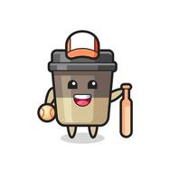 personaje de dibujos animados de la taza de café como jugador de béisbol vector