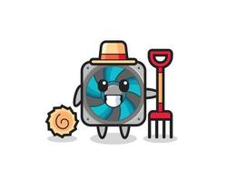 Mascot character of computer fan as a farmer vector