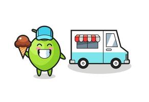 Mascot cartoon of coconut with ice cream truck vector