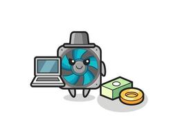 ilustración de la mascota del ventilador de la computadora como un hacker vector