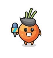 Character mascot of carrot as a news reporter vector