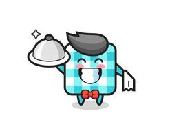 Mascota de personaje de mantel a cuadros como camareros. vector