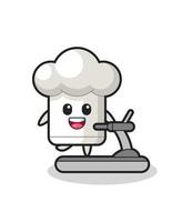 chef hat cartoon character walking on the treadmill vector