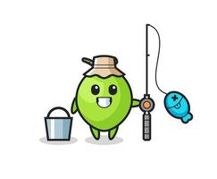 Mascot character of coconut as a fisherman vector