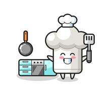 ilustración de personaje de gorro de chef mientras un chef está cocinando vector