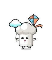 chef hat mascot illustration is playing kite vector