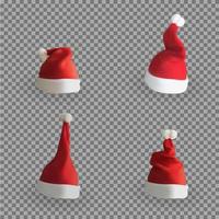 conjunto de versión 3d naturalista del sombrero de santa claus vector