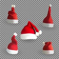 Set of Naturalistic 3D version of Santa Claus hat vector