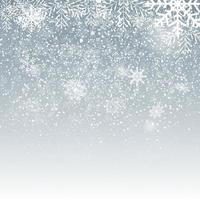 Falling Shining Snowflakes and Snow on Silver Background