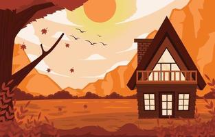 Cabin in the Afternoon during Autumn vector