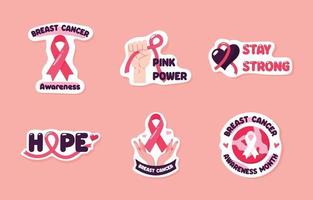 conjunto de pegatinas del mes mundial de concientización sobre el cáncer de mama vector