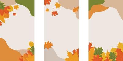 Social media background with abstract spots and autumn leaves. vector