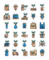 set of filled outline eco friendly icons vector