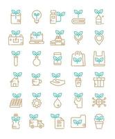 set of color line eco friendly icons vector