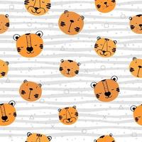 Cute seamless background with tiger head. vector