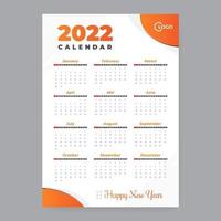 Plantilla de calendario 2022 vector