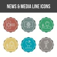 conjunto de iconos de vector de noticias y medios únicos