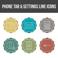 Unique Phone Tab and Settings Vector Icon Set