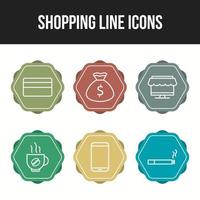 conjunto de iconos de seis iconos de línea de compras única vector