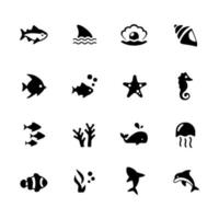 simple conjunto de iconos vectoriales relacionados con la vida marina. vector